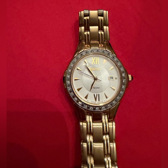 Seiko Gold Tone Plated with Diamonds  Roman Numeral Watch